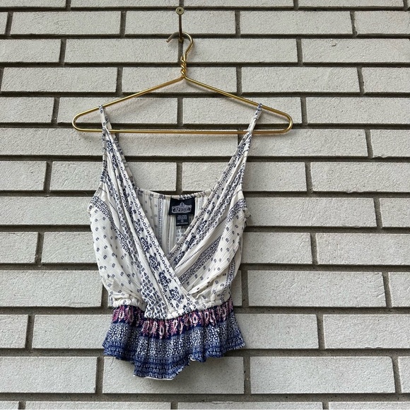 Angie Boho Floral Print Ruffle Hem Surplice Peplum Top Adjustable Straps S - Picture 1 of 8